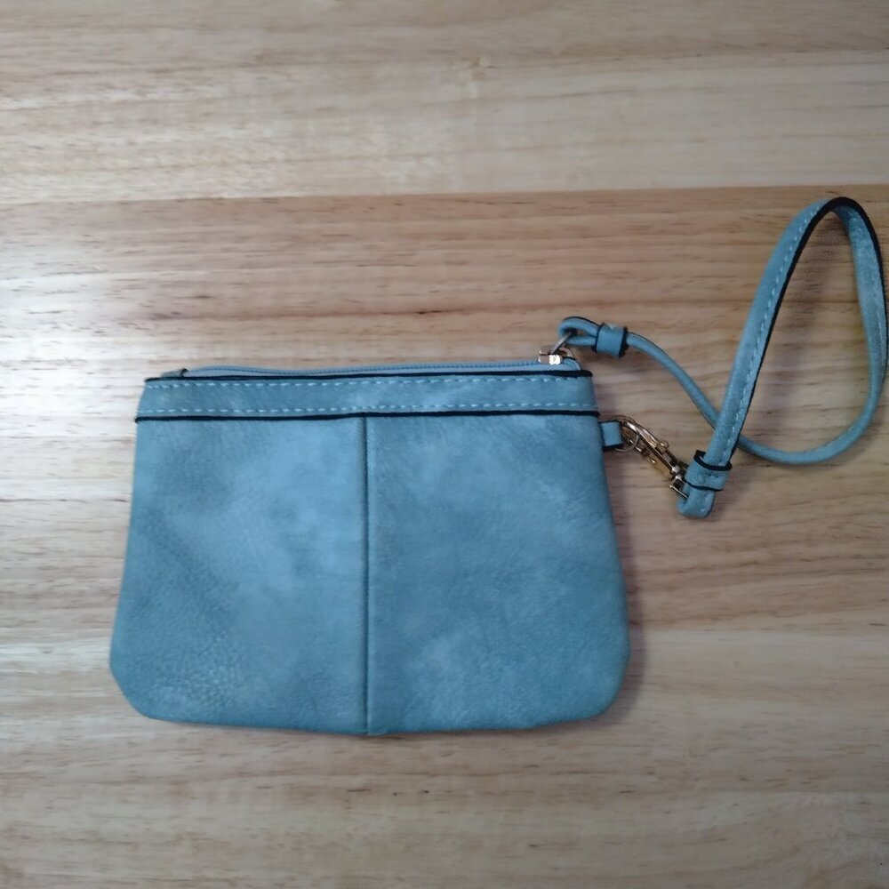 Wilsons Leather Light Blue Pebbled Leather Wristlet Wallet Pouch Vintage